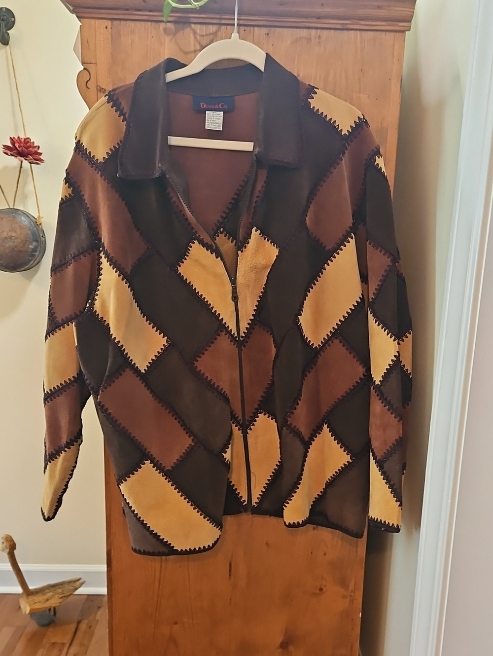 Vintage Denim &Co..Women's Patchwork Suede Jacket in Brown & Tan